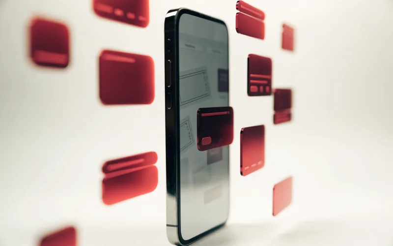 Stylised smartphone storefront connected to commerce icons