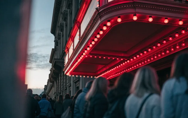 Sold-out marquee with people in line